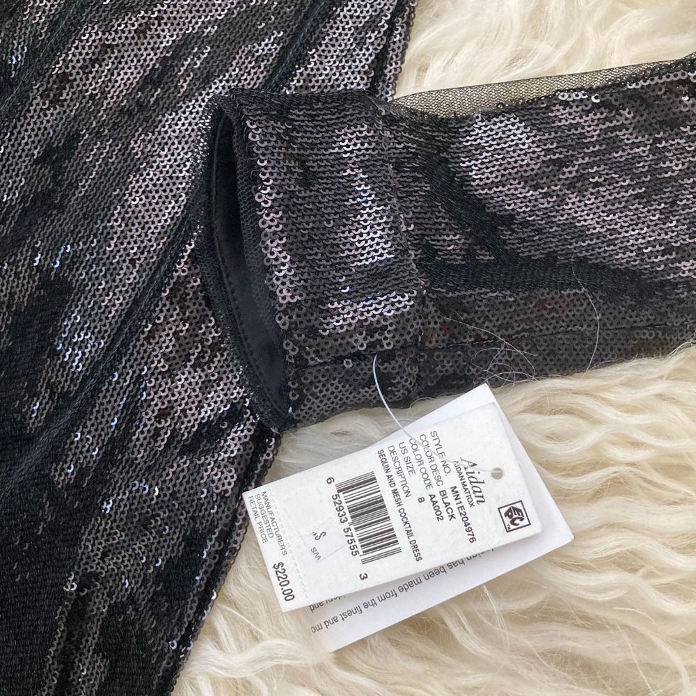 Aidan By Aidan Mattox Sequin & Mesh Inset Mock-Neck Long-Sleeve - Picture 7 of 13